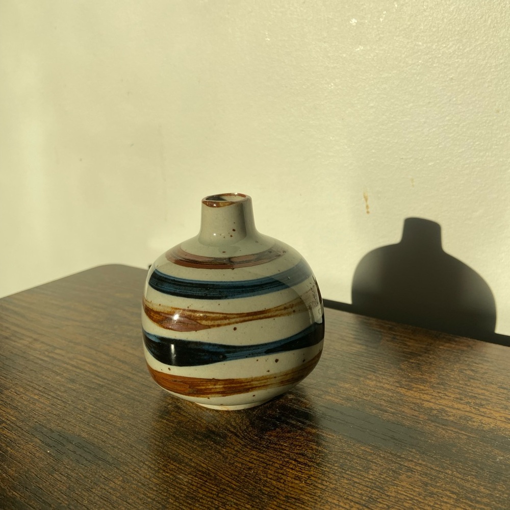 Vintage Striped Ceramic Vase - Blue and Brown painted